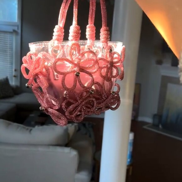 Neiman Marcus Pink Floral Evening Rhinestone Handbag - Picture 3 of 4